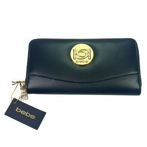 bebe Melendy Zip Around Wallet Clutch - 7.5” x 4” x 1” - Black